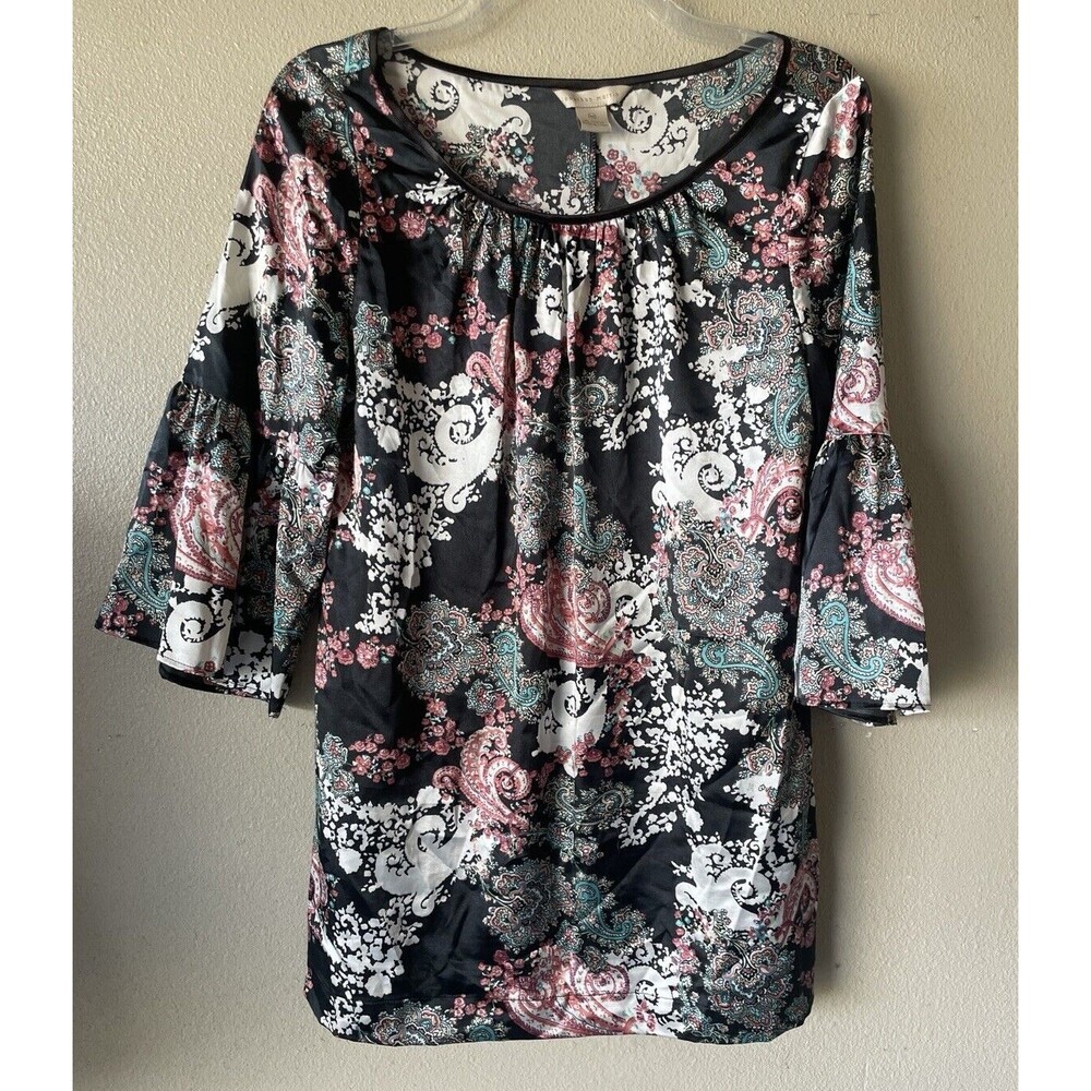 Jonathan Martin medium satin blouse black ruffle floral free shipping